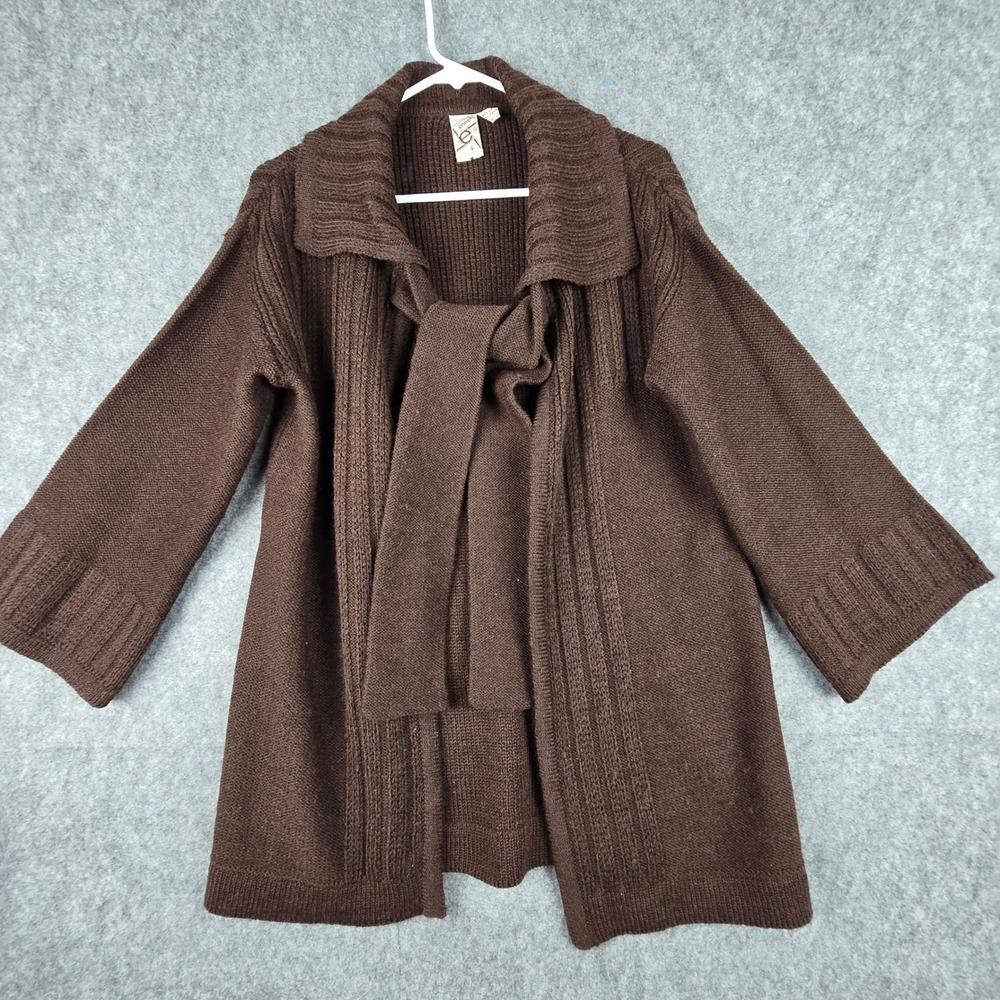 Maglificio Ennebi Cardigan Womens 4 Brown Relaxed Scarf Tie Wool Blend Italy